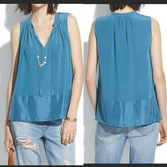 Madewell Tops - Madewell Blue Shadowbox Silk Tank A4971 (M)
